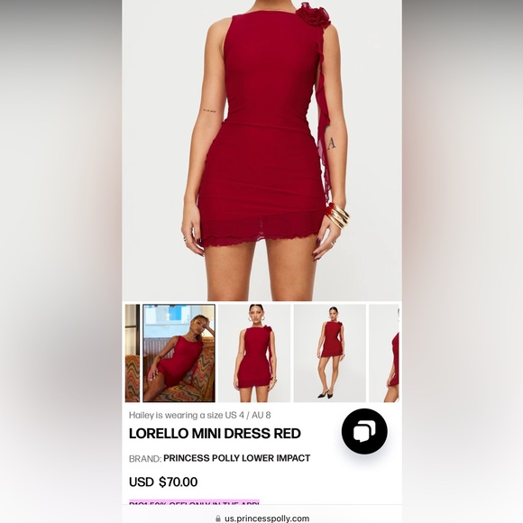 Princess Polly Lorello Lettuce Edge Minidress in Medium Red at Nordstrom, Size 2